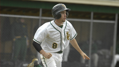 Baseball Splits; Earns First Victory