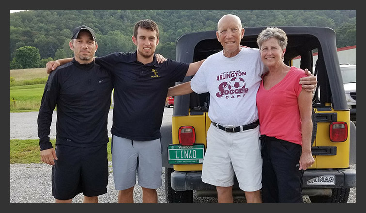 (Pictured from left to right: SVC Assistant Coach Patrick Zilkha, SVC Head Coach Greg Gilmore '12, Coach John Werner and his wife Judy)