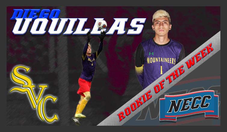 diego uquillas jumps for the ball; he was named the necc rookie of the week again