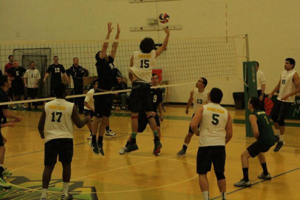 Men's Volleyball Struggles with Endicott Block in 3-0 Loss