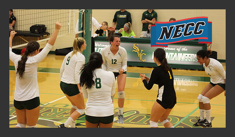 womens volleyball celebrates after winning a point